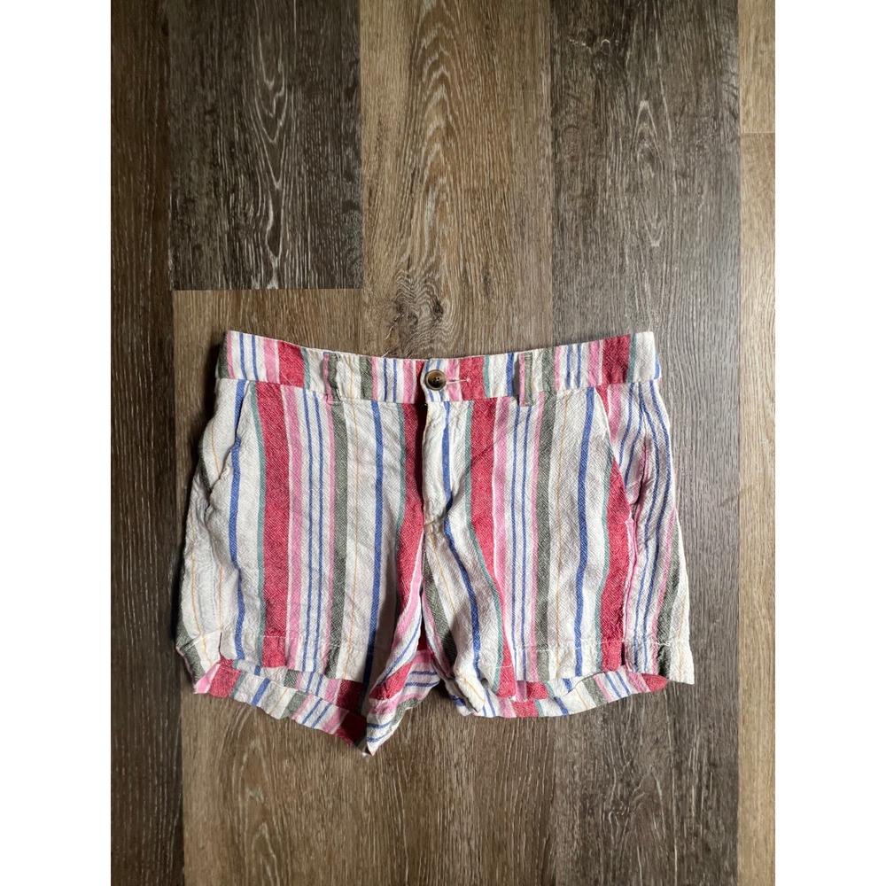 Old Navy Everyday Short Women 6 Multi Color Linen Blend Mid Rise‎ Stripe